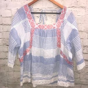 Democracy Embroidered Stripe Wide Arm Top 2X